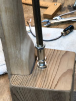 View of final design for assembly of main lamp pipe. Note, mostly finished veneer on top of base.