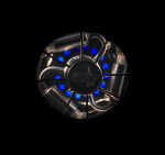 Fan of Light - Close-up of fan cage, original medallion, and blue LED lighting